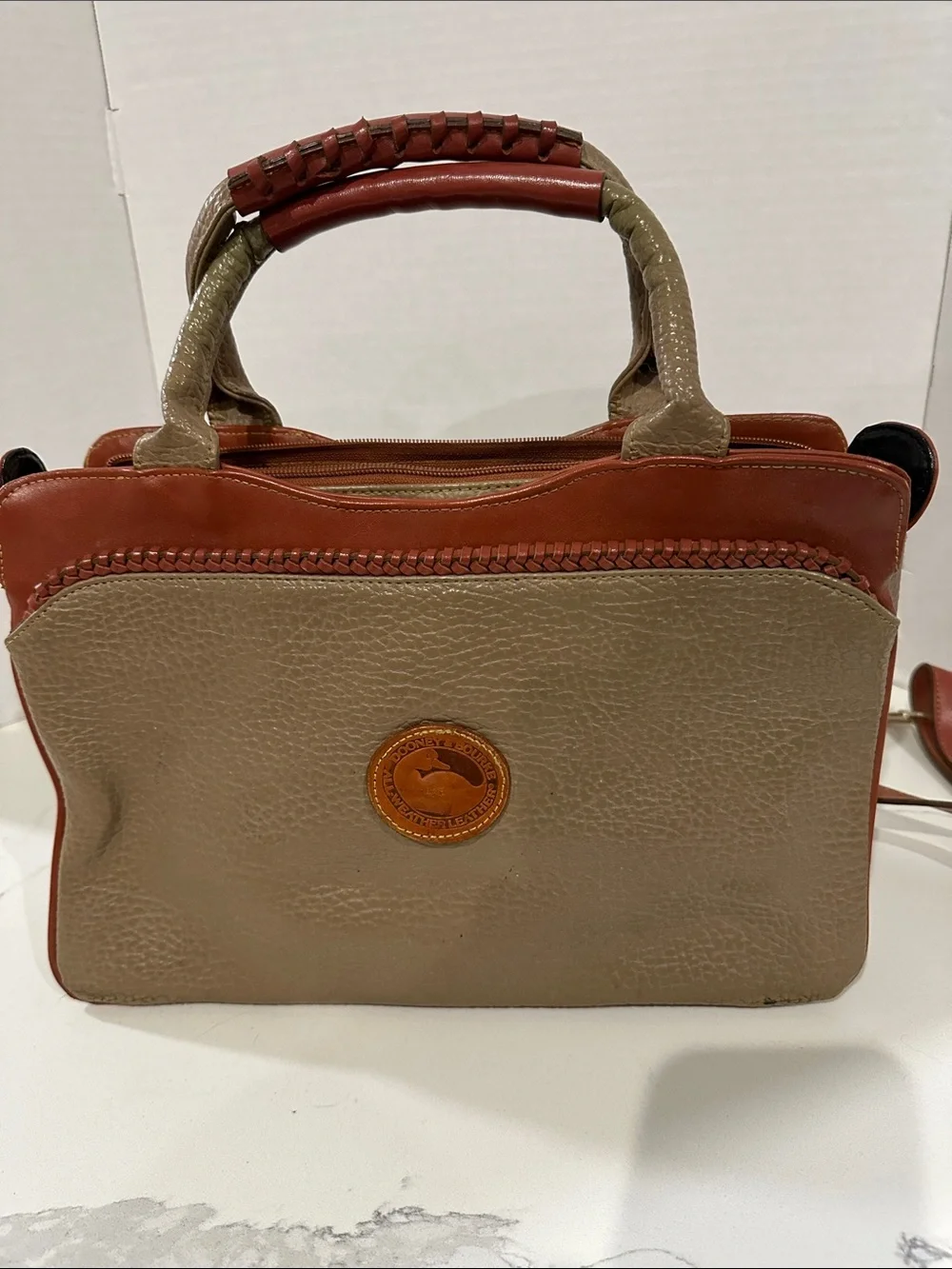 Dooney & Bourke Tan and Rust Two-Tone Leather Satchel